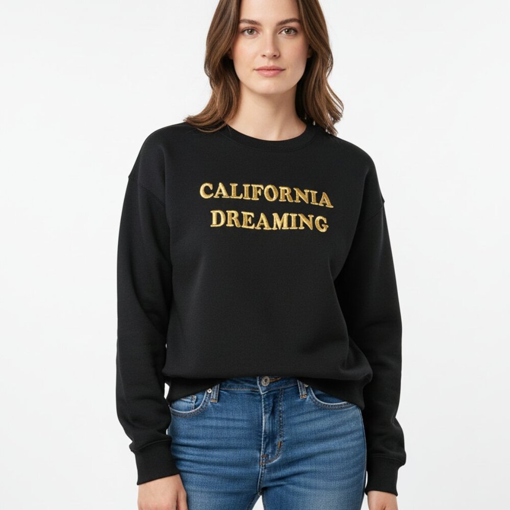 California Dreaming LA Hearts women sweater pullover embroidered gold Sz M NEW